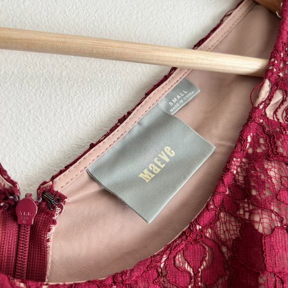 Anthropologie Maeve Elsa Lace Peplum Mini Sheath Dress Burgundy S - Picture 6 of 9